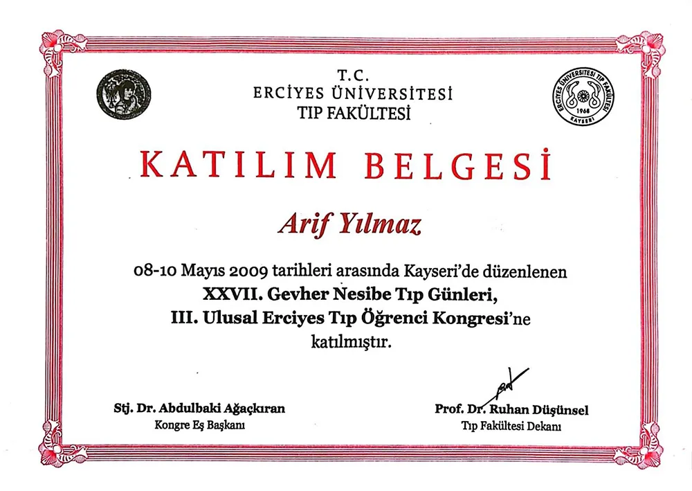 Arif Yılmaz Certificates